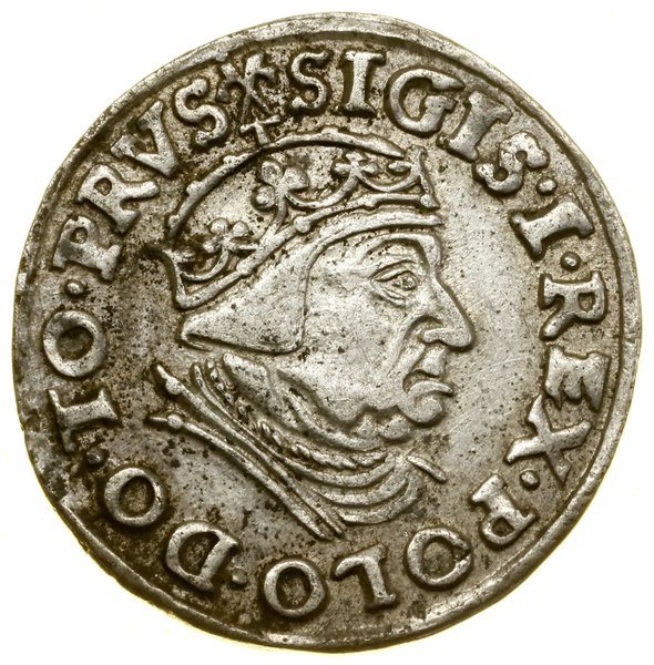 Trojak, 1539, Gdańsk; popiersie króla w czepcu i