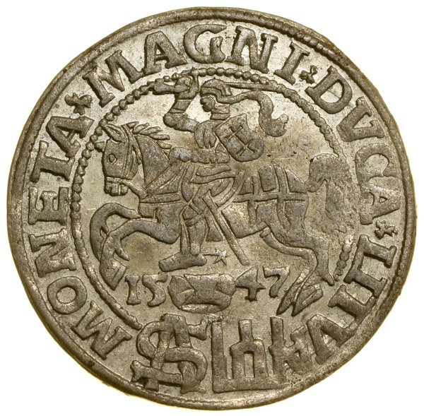 Grosz, 1547, Wilno; odmiana z rzadszą brodą król