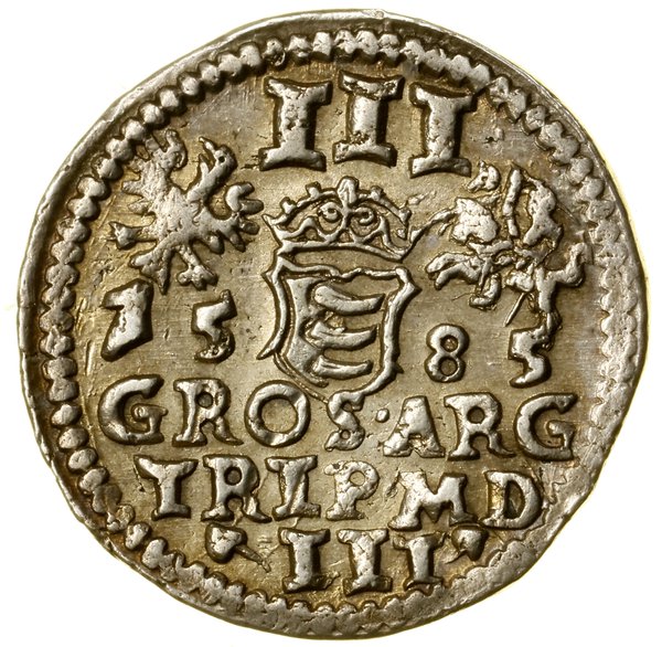 Trojak, 1585, Wilno; odmiana z godłem herbu Lis 