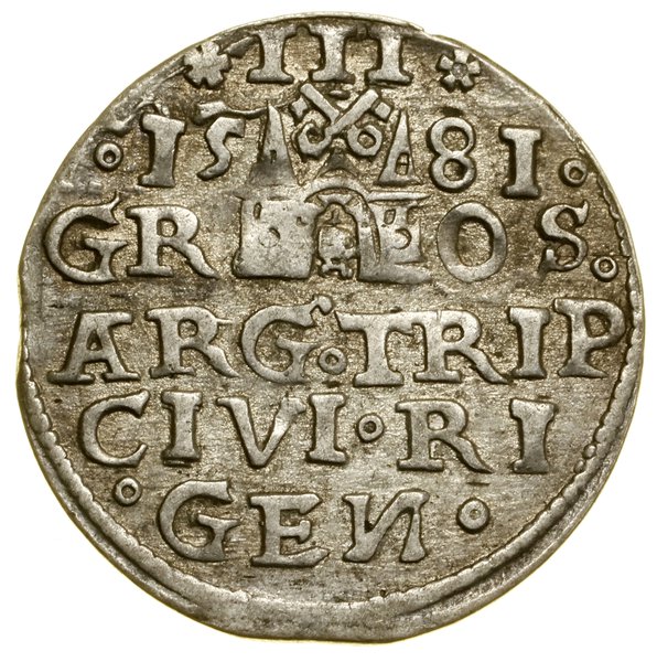 Trojak, 1581, Ryga; mała głowa władcy; Iger R.81