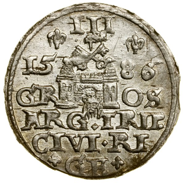 Trojak, 1586, Ryga; mała głowa króla, brak ozdob