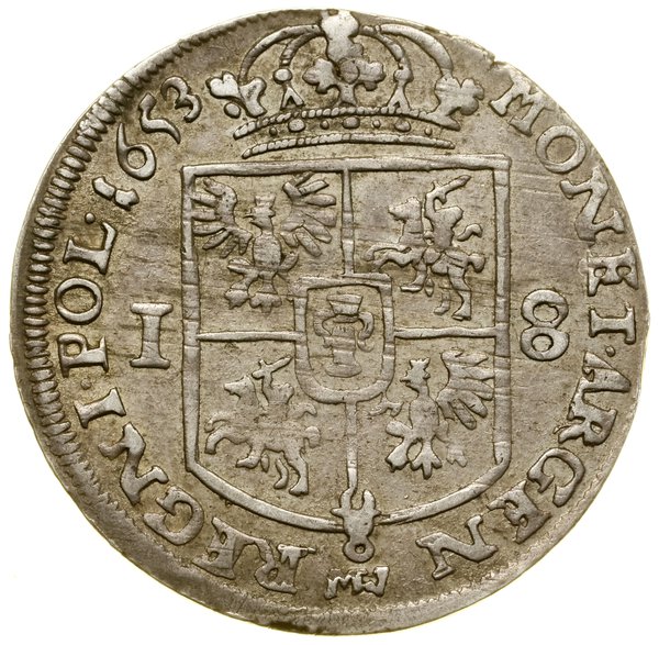 Ort, 1653, Wschowa; popiersie króla w wieńcu lau