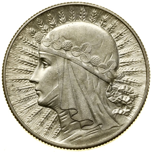 5 złotych, 1932, Londyn; Głowa kobiety w czepcu,