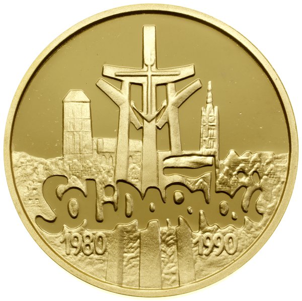 Komplet monet na 10-lecie Solidarności – 200.000 zł, 100.000 zł, 50.000 zł i 20.000 zł, 1990, Warszawa