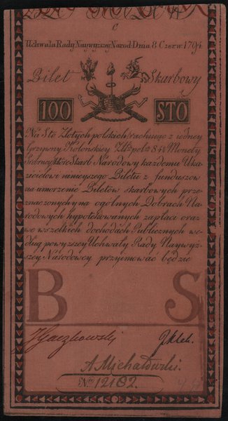 100 złotych polskich, 8.06.1794; seria C, numera