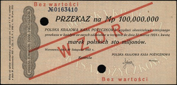 Przekaz na 100.000.000 marek polskich, 20.11.1923