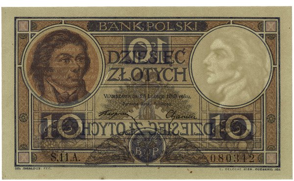 10 złotych, 28.02.1919; seria 11.A., numeracja 0