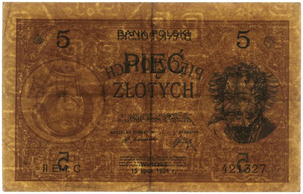 5 złotych, 15.07.1924; emisja II, seria C, numer