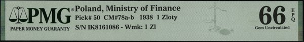 1 złoty, 1.10.1938; seria IK, numeracja 8161086;