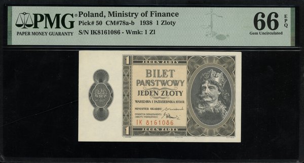 1 złoty, 1.10.1938; seria IK, numeracja 8161086;