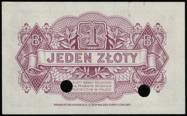 1 złoty, 15.08.1939; seria A, numeracja 0000000,