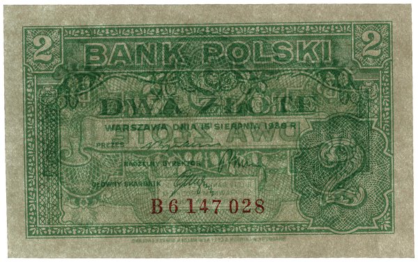 2 złote, 15.08.1939; seria B, numeracja 6147028;