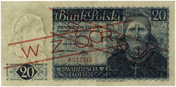 20 złotych, 15.08.1939; seria A, numeracja 01234