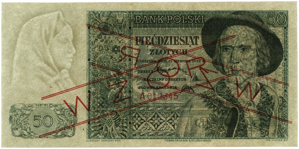 50 złotych, 15.08.1939; seria A, numeracja 01234