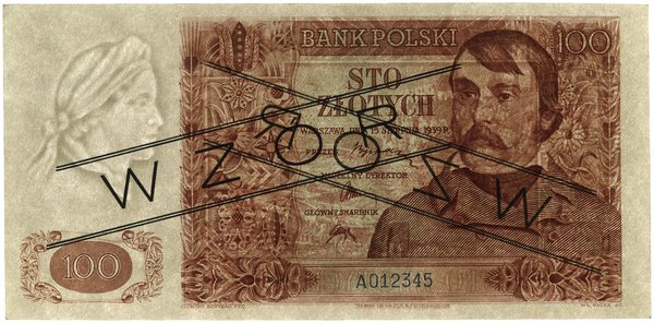 100 złotych, 15.08.1939; seria A, numeracja 0123