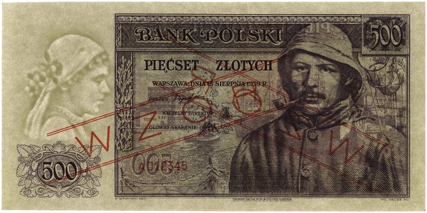 500 złotych, 15.08.1939; seria A, numeracja 0123