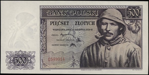 500 złotych, 15.08.1939; seria C, numeracja 5990