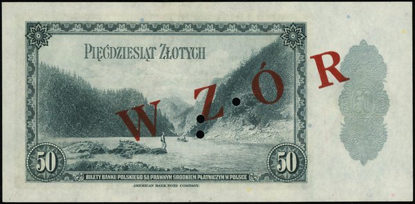 50 złotych, 20.08.1939; numeracja 0000000, czerw