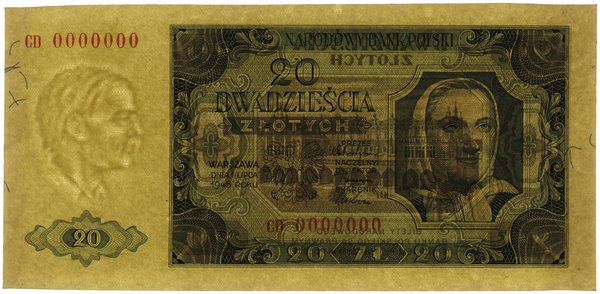 20 złotych, 1.07.1948; seria CD, numeracja 00000