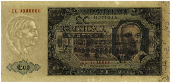 20 złotych, 1.07.1948; seria CE, numeracja 00000