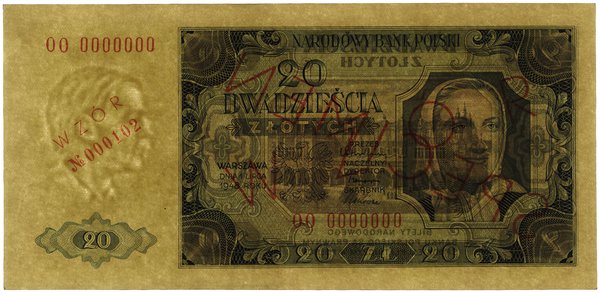 20 złotych, 1.07.1948; seria OO, numeracja 00000