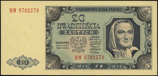 20 złotych, 1.07.1948; seria HM, numeracja 97022
