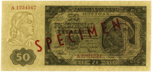 50 złotych, 1.07.1948; seria A 1234567 / 8901234