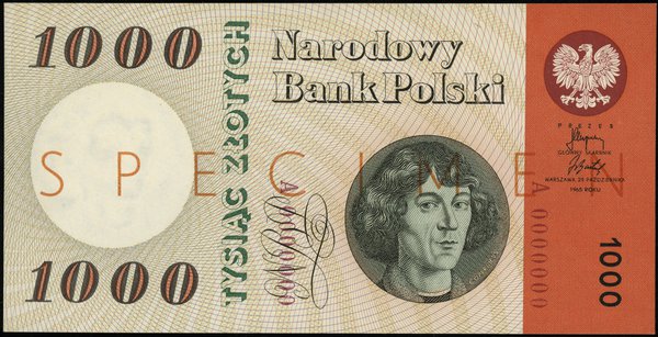 1.000 złotych, 29.10.1965; seria A, numeracja 00