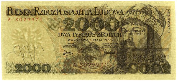 2.000 złotych, 1.05.1977; rzadka początkowa seri