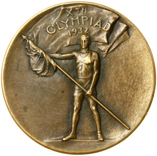 Medal pamiątkowy przyznawany każdemu uczestnikowi X Igrzysk Olimpijskich w Los Angeles, 1932, Newark,  projektował Julio Kilenyi