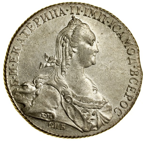 Rubel, 1774 СПБ ФЛ, Petersburg; na odcięciu ręka