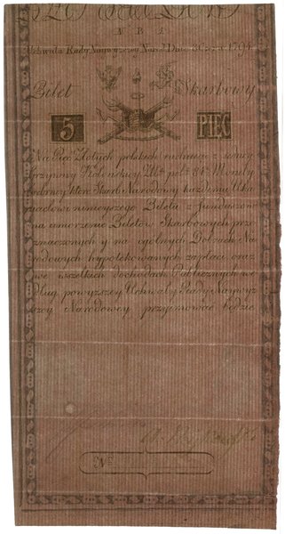 5 złotych polskich, 8.06.1794; seria N.B.1, nume