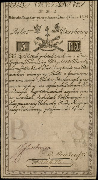 5 złotych polskich, 8.06.1794; seria N.D.1, nume