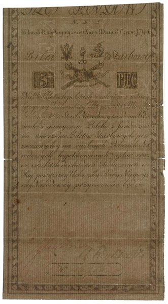 5 złotych polskich, 8.06.1794; seria N.F.1, nume