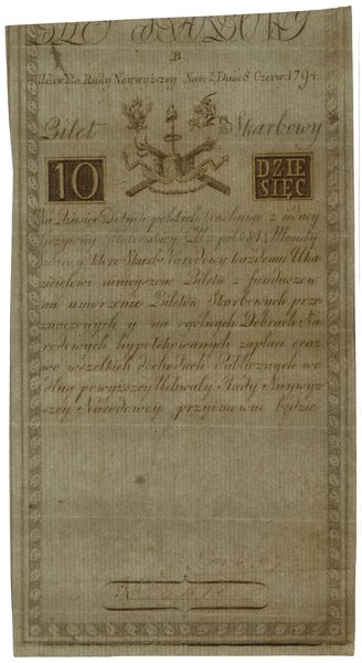 10 złotych polskich, 8.06.1794; seria B, numerac