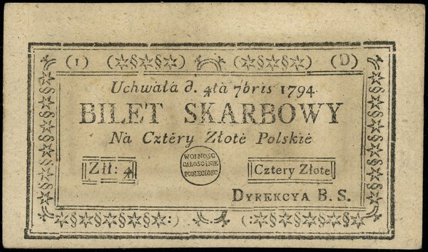 4 złote polskie, 4.09.1794; seria 1-D; Lucow 43d