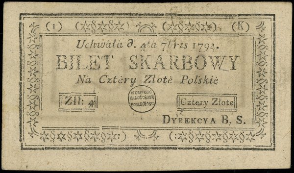 4 złote polskie, 4.09.1794; seria 1-K, obrócony 