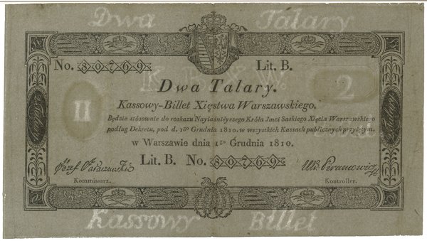 2 talary, 1.12.1810; podpis komisarza: Józef Jar