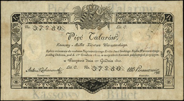 5 talarów, 1.12.1810; podpis komisarza: Antoni K