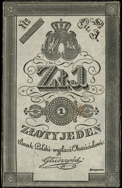 Próbny druk – 1 złoty polski, 1831; seria A; pod