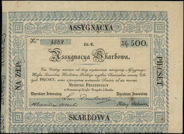 Asygnacja Skarbowa na 500 złotych, 1831; seria C