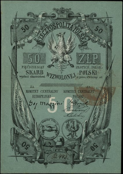 50 złotych polskich wyemitowane przez fundusz Skarbu Wyzwolonej Polski., [1853]