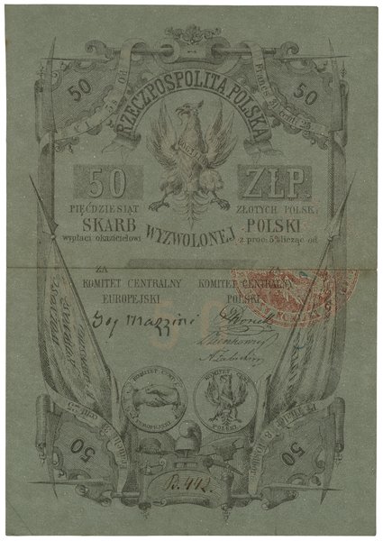 50 złotych polskich wyemitowane przez fundusz Skarbu Wyzwolonej Polski., [1853]