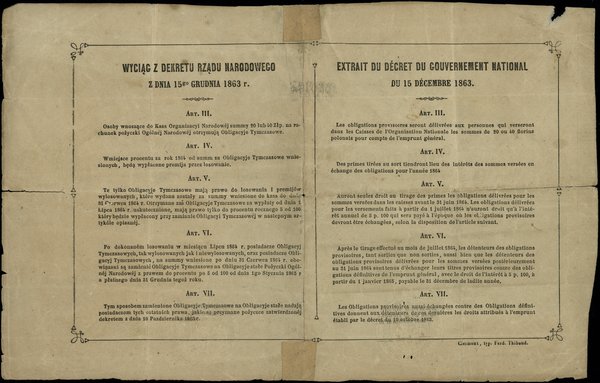 Obligacja tymczasowa Pożyczki Ogólnej Narodowej wartości 40 złotych, 1863, numeracja 00,210, podpisy: J. Ordęga - K Ruprecht