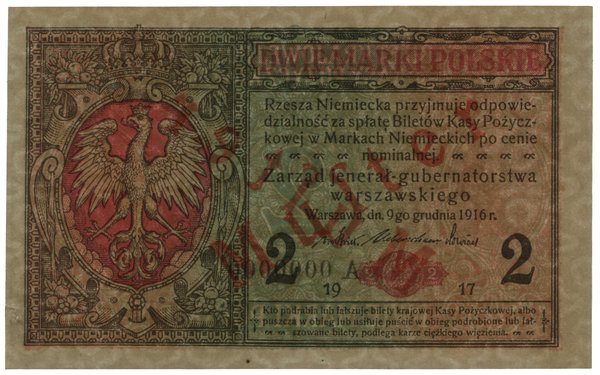 2 marki polskie, 9.12.1916; jenerał, seria A, nu