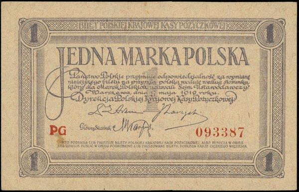 1 marka polska, 17.05.1919; seria PG, numeracja 