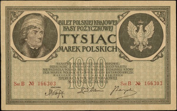 1.000 marek polskich, 17.05.1919; znak wodny „pl