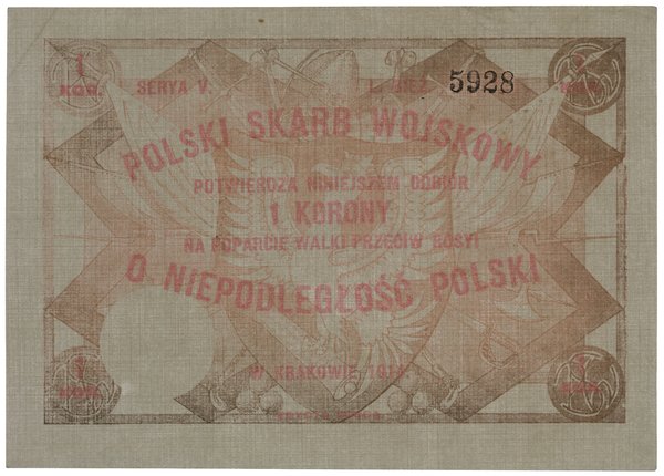 Polski Skarb Wojskowy; Bon na 1 koronę, 1914; na