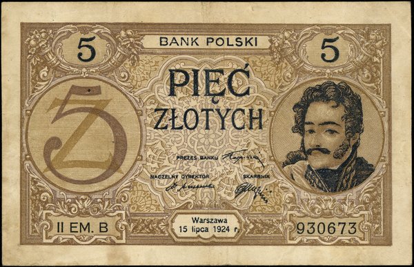 5 złotych, 15.07.1924; II emisja, seria B, numer