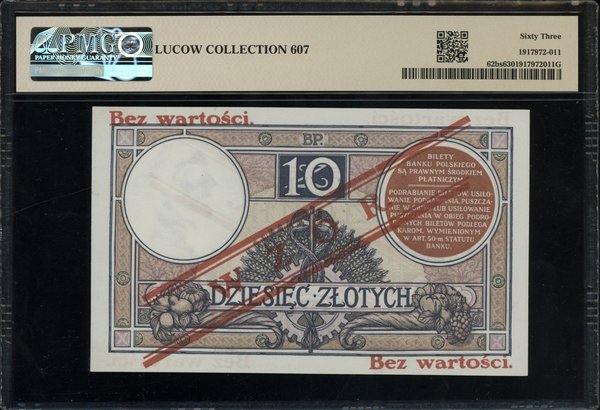 10 złotych, 15.07.1924; obustronnie ukośny czerw